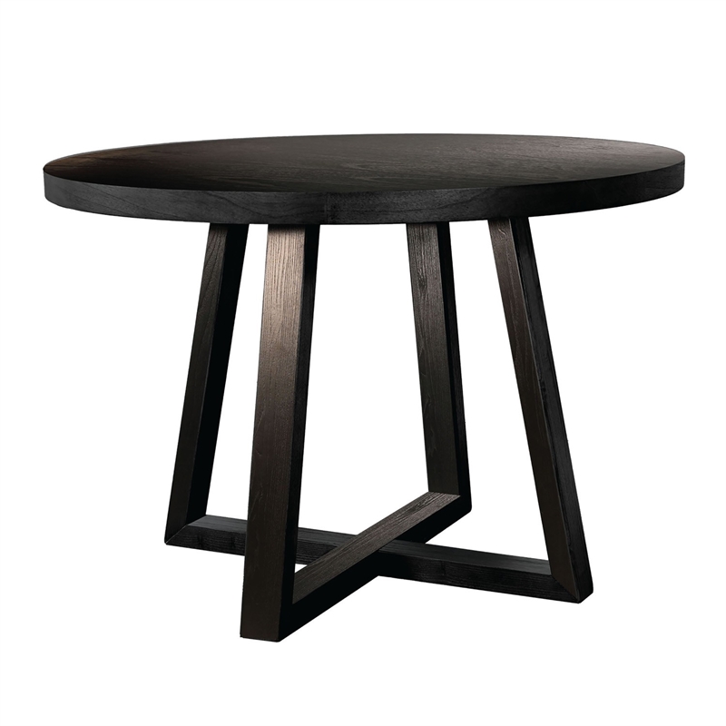 Pemberly Row 5-Piece Round Solid Wood Dining Set with Angled Base in Black