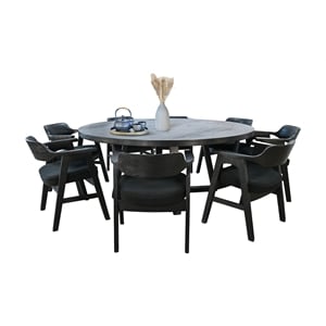 Pemberly Row 9-Piece Large Round Solid Wood Dining Set in Black