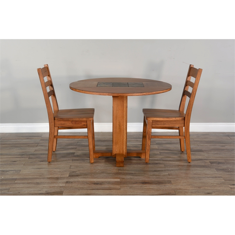 Pemberly Row 3-Piece Drop Leaf Round Dining Set with Natural Slate Inlay