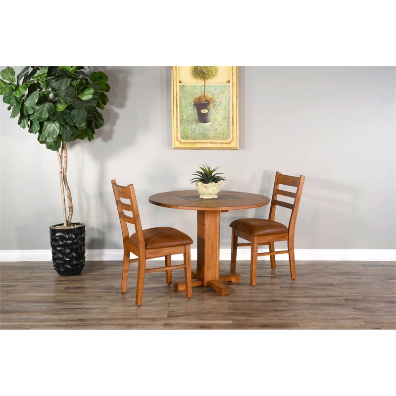 Pemberly Row 3-Piece Drop Leaf Round Dining Set with Natural Slate Top