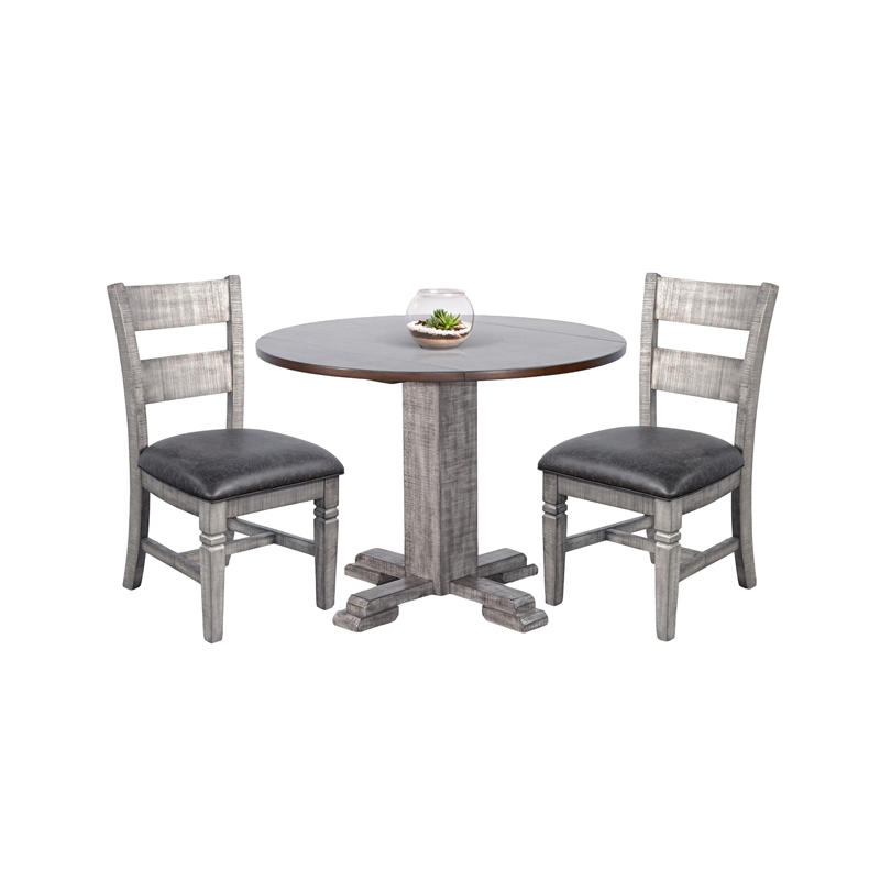 Pemberly Row 3-Piece Mahogany Drop Leaf Round Dining Set with Two-Tone Finish
