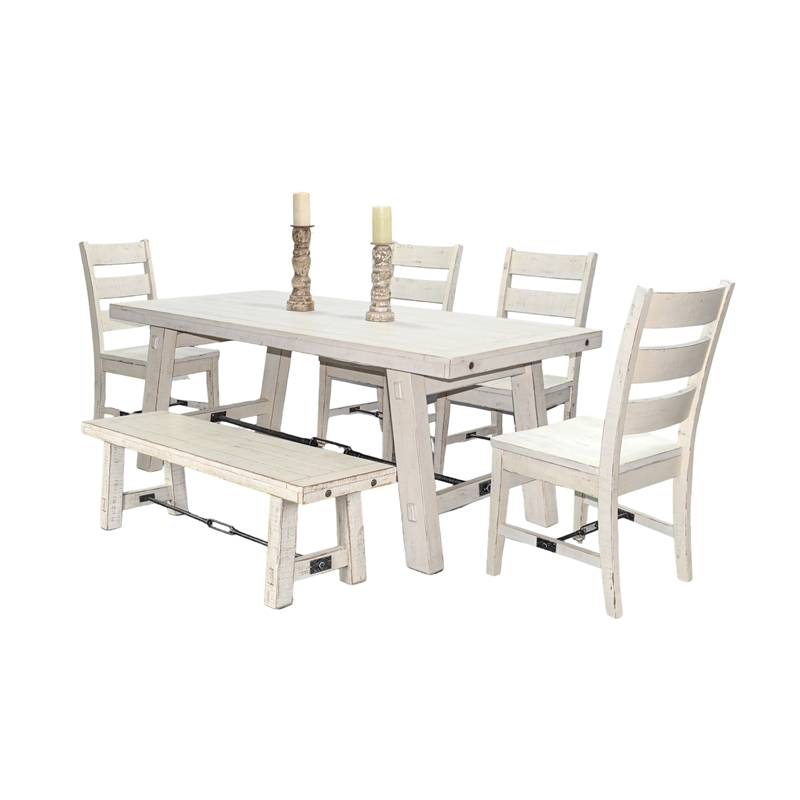 Pemberly Row 6-Piece Rustic Dining Set with Bench and Turnbuckle Stretcher