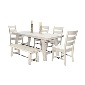 Pemberly Row 6-Piece Rustic Dining Set with Bench and Turnbuckle Stretcher