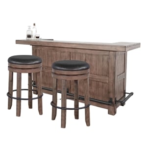 Pemberly Row 80&quot Wood Home Bar Set with Cutting Board and Metal Foot Rail
