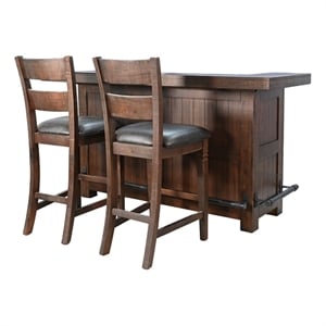 Pemberly Row 80&quot Traditional Home Bar Set with Storage and Two Stools