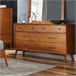Pemberly Row Mid-Century Solid Wood 6-Drawer Dresser and Mirror Set in Walnut
