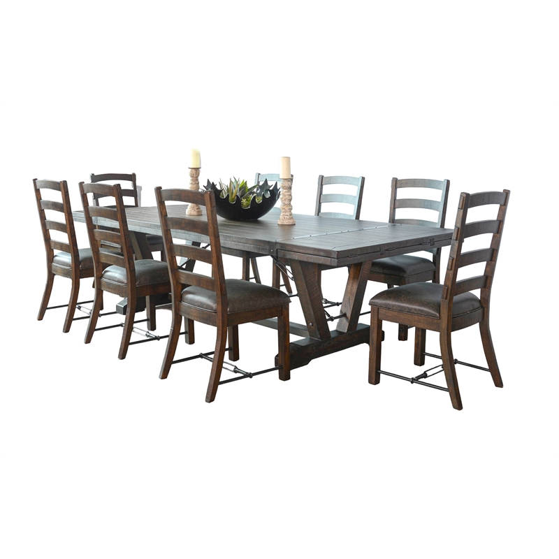 Pemberly Row 9-Piece Solid Wood Extension Dining Set with Metal Stretchers