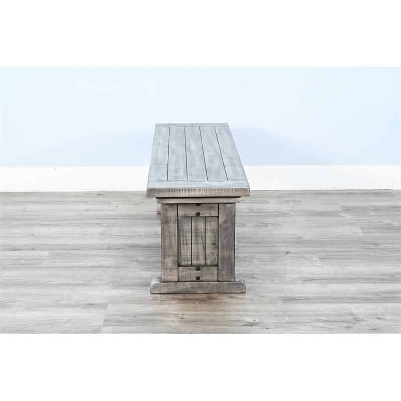 Pemberly Row Contemporary Solid Mahogany Wood Dining Bench in Gray