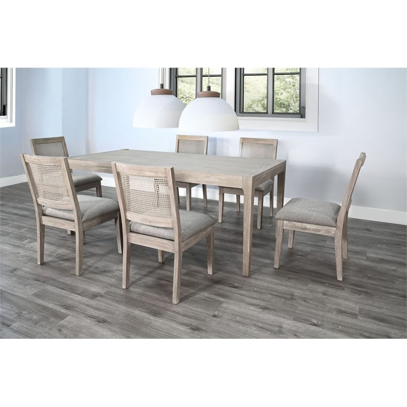 Pemberly Row 7Pc Wood Dining Set with Wire-Brushed Finish in Frost Gray & Wheat