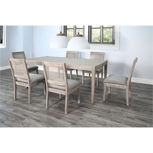 Pemberly Row 7Pc Wood Dining Set with Wire-Brushed Finish in Frost Gray & Wheat