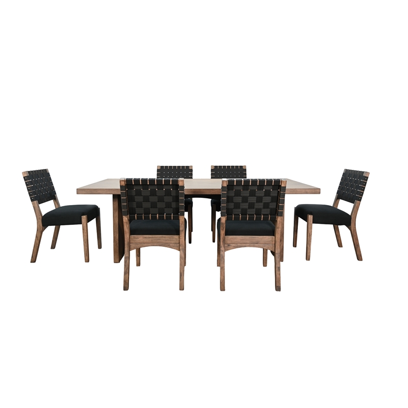 Pemberly Row 7-Piece Rectangular Dining Set with Arched Base in Black and Wood