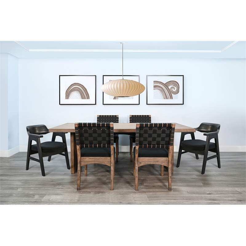 Pemberly Row 7-Piece Rectangular Dining Set with Arched Base in Black and Wood