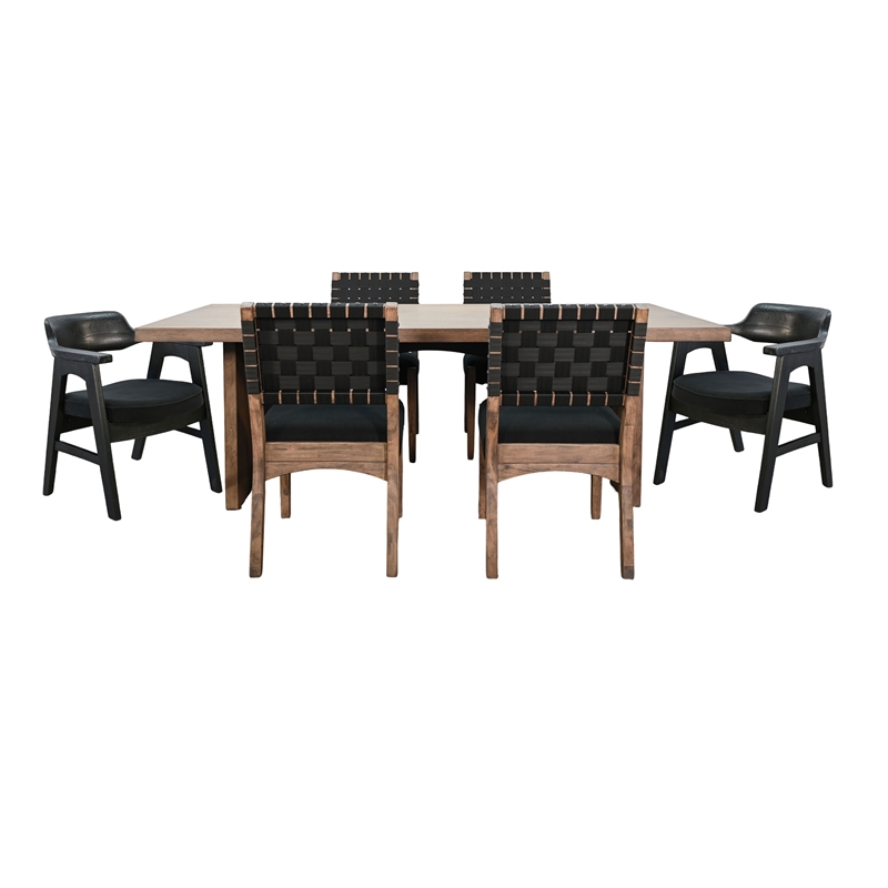 Pemberly Row 7-Piece Rectangular Dining Set with Arched Base in Black and Wood