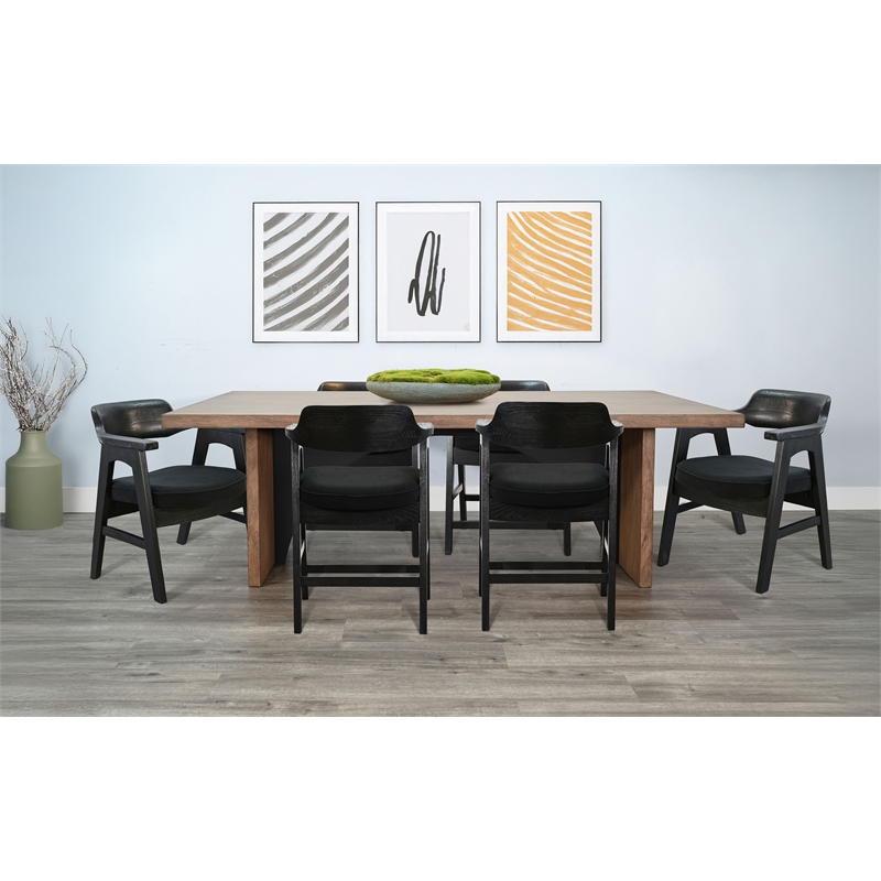 Pemberly Row 7-Piece Rectangular Dining Set with Arched Base in Black and Wood
