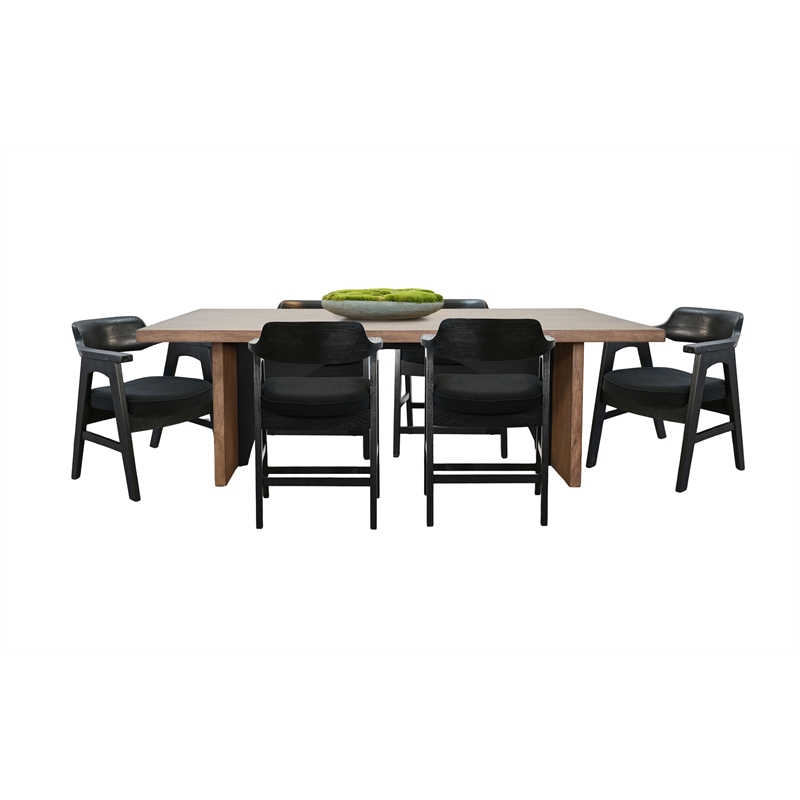 Pemberly Row 7-Piece Rectangular Dining Set with Arched Base in Black and Wood