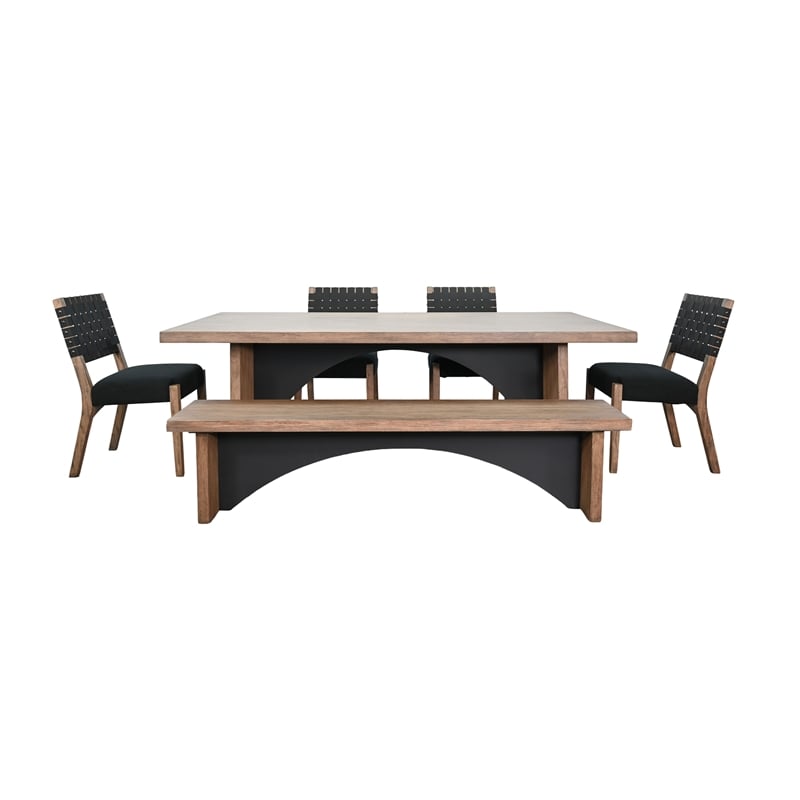Pemberly Row 6Pc Dining Set with Arched Base and Bench in Black and Wood