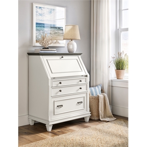 Pemberly Row Drop-Lid Secretary Desk with File Drawer in White - Fully Assembled