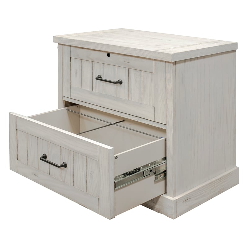 Pemberly Row Rustic Wood Lateral File w/ Locking Drawer Fully Assembled in White