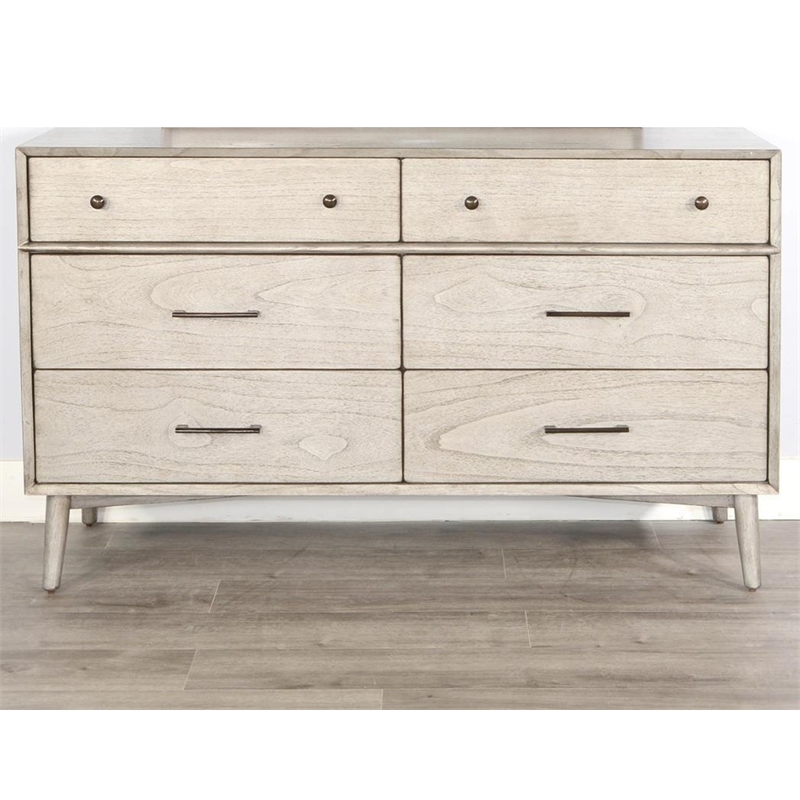 Pemberly Row Solid Wood 6-Drawer Mid-Century Bedroom Dresser in Gray
