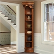 Pemberly Row Wood Outside Corner Bookcase with Can Lighting in Antique Pecan