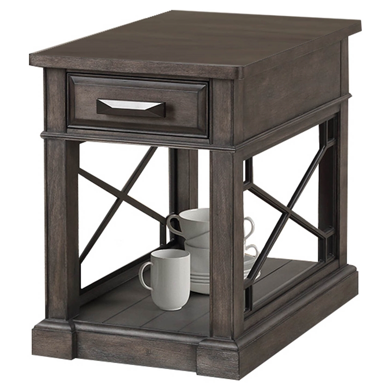 Pemberly Row Wood Chairside Table with Power Center and USB in Smokey Gray