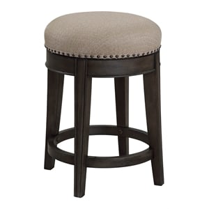Pemberly Row 25&quot Backless Swivel Counter Stool with Nailhead Trim in Smokey Gray