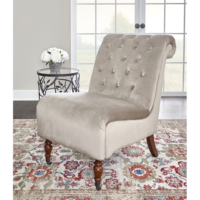 Pemberly Row Latte Tufted Slipper Chairs - Set of 2