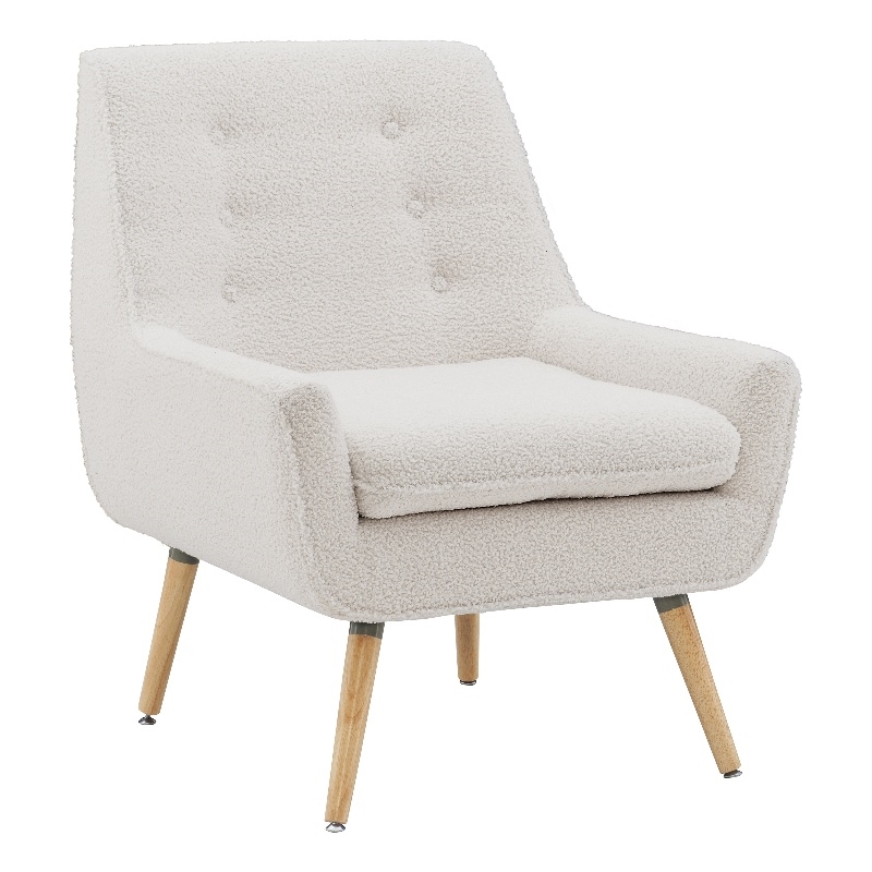 Pemberly Row Set of 2 Upholstered Accent Chairs in Cream Sherpa with Wood Legs
