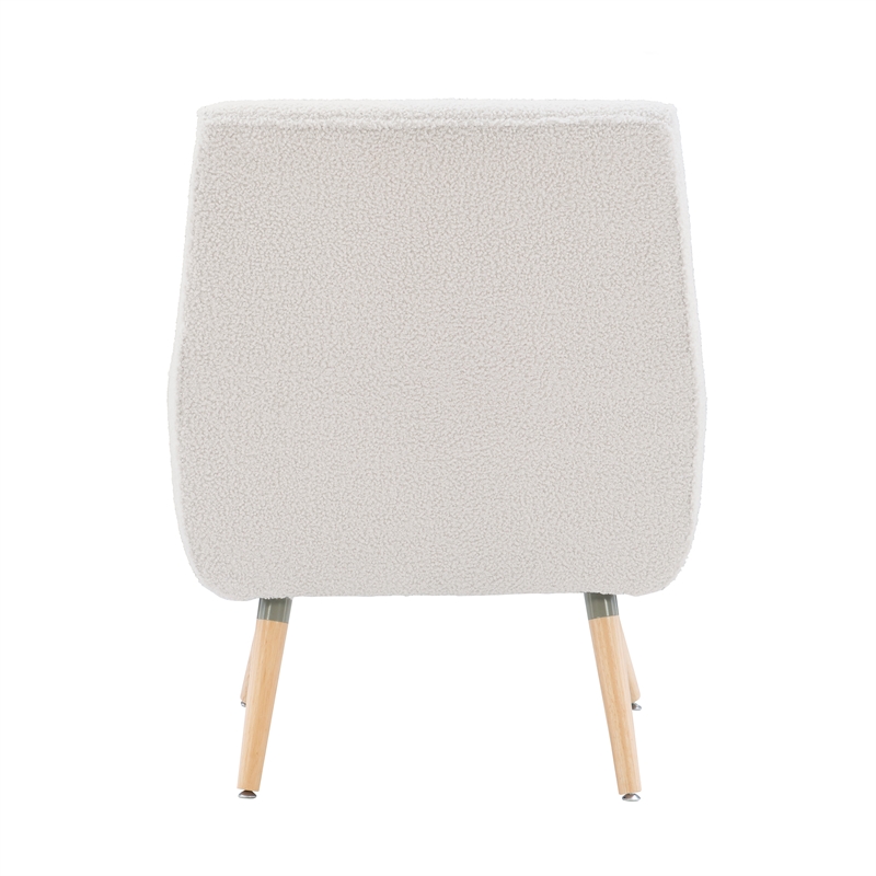 Pemberly Row Set of 2 Upholstered Accent Chairs in Cream Sherpa with Wood Legs