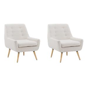Pemberly Row Set of 2 Upholstered Accent Chairs in Cream Sherpa with Wood Legs