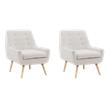 Pemberly Row Set of 2 Upholstered Accent Chairs in Cream Sherpa with Wood Legs