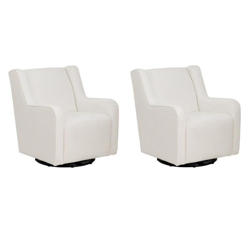Pemberly Row Swivel Rocker Chairs in White Sherpa Upholstery - Set of 2