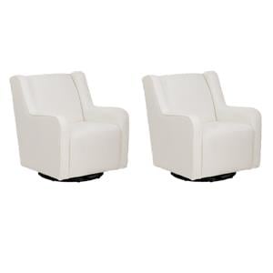 Pemberly Row Swivel Rocker Chairs in White Sherpa Upholstery - Set of 2