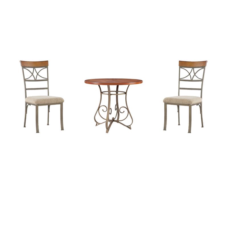Pemberly Row 3-Piece Dining Set with Cherry Wood Table and 2 Padded Side Chairs