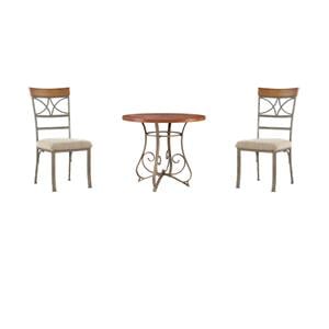 Pemberly Row 3-Piece Dining Set with Cherry Wood Table and 2 Padded Side Chairs
