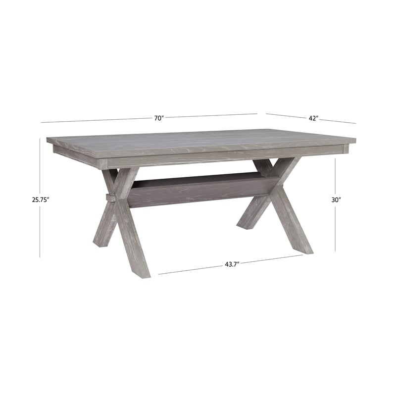 Pemberly Row Dining Set with Table and 6 Slat Back Chairs in Weathered Gray Wood