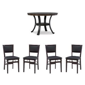 Pemberly Row 5-Piece Dining Set with Rustic Table and 2 Folding Chairs