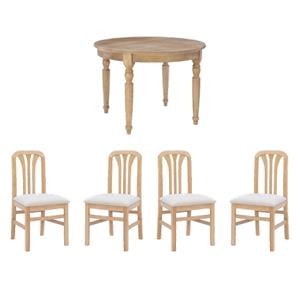 Pemberly Row 5-Piece Dining Set - Oak Table & Slat Back Chairs in Natural