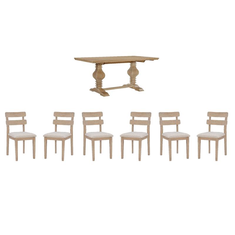 Pemberly Row 7-Piece Dining Set - Double Pedestal Table & 6 Ladder Back Chairs