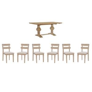 Pemberly Row 7-Piece Dining Set - Double Pedestal Table & 6 Ladder Back Chairs