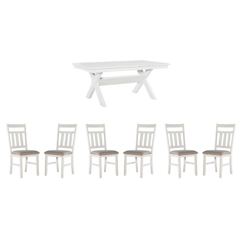 Pemberly Row Dining Set - Smokey White Table and 6 Chairs