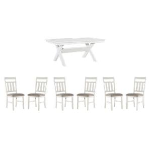 Pemberly Row Dining Set - Smokey White Table and 6 Chairs