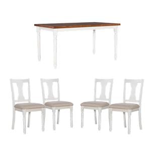 Pemberly Row 5Pc Dining Set with White and Honey Brown Table and 4 Chairs