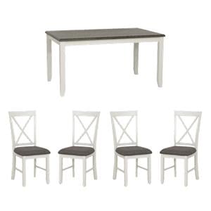 Pemberly Row Dining Set of White and Gray Table with 4 X-Back Chairs