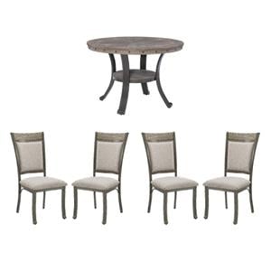 Pemberly Row Pewter Dining Set with Round Table and 4 Side Chairs