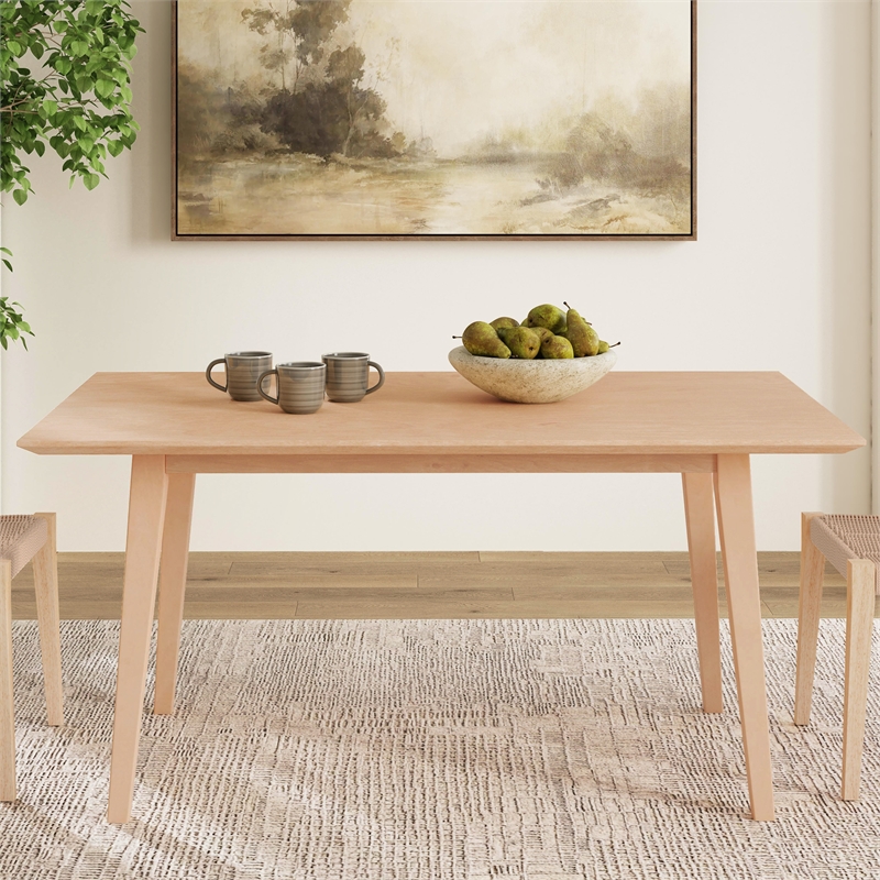 Pemberly Row Dining Set of Table & 4 Woven Seat Chairs in Natural Brown Wood
