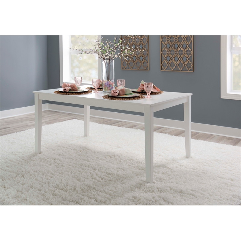 Pemberly Row Dining Table Set with 6 Chairs in White Glossy Lacquer Finish