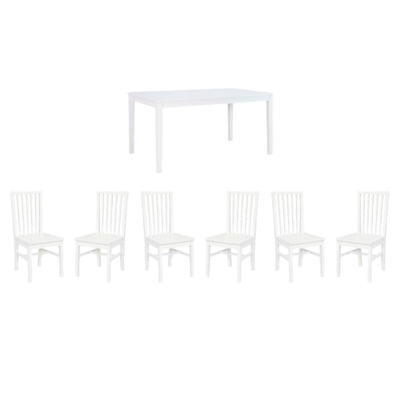 Pemberly Row Dining Table Set with 6 Chairs in White Glossy Lacquer Finish