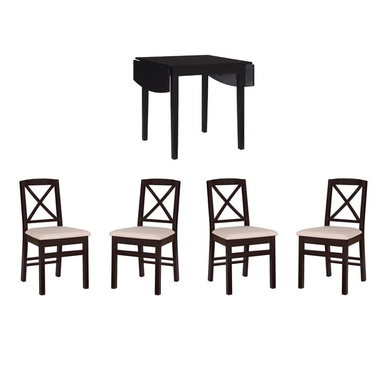 Pemberly Row Dining Set of Drop-Leaf Table and 4 X-Back Chairs
