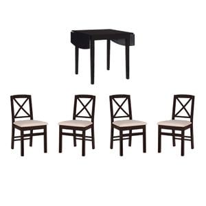 Pemberly Row Dining Set of Drop-Leaf Table and 4 X-Back Chairs